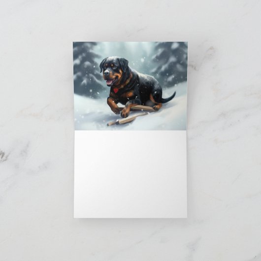 Rottweiler Kerstsneeuw winter Sierkussen Kaart (Binnen)