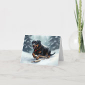 Rottweiler Kerstsneeuw winter Sierkussen Kaart (Voorkant)