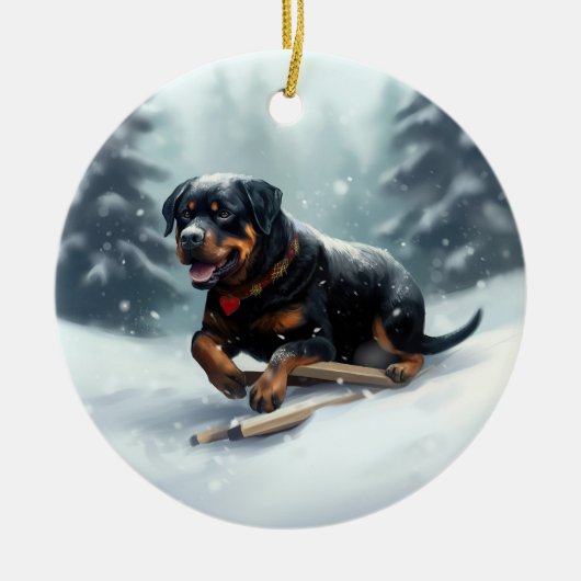 Rottweiler Kerstsneeuw winter Sierkussen Keramisch Ornament (Voorkant)