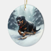 Rottweiler Kerstsneeuw winter Sierkussen Keramisch Ornament (Links)