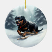 Rottweiler Kerstsneeuw winter Sierkussen Keramisch Ornament (Achterkant)