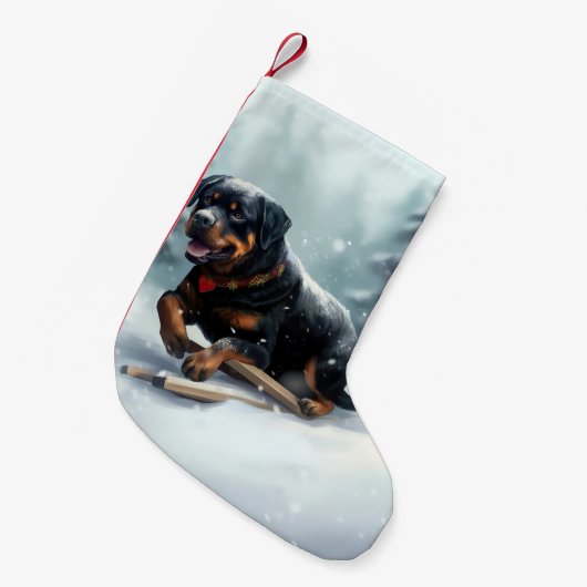 Rottweiler Kerstsneeuw winter Sierkussen Kleine Kerstsok (Voorkant (Hangend))