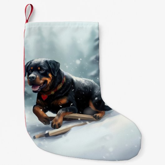Rottweiler Kerstsneeuw winter Sierkussen Kleine Kerstsok (Voorkant)