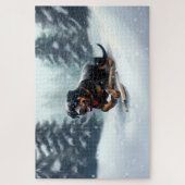 Rottweiler Kerstsneeuw winter Sierkussen Legpuzzel (Verticaal)