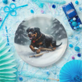 Rottweiler Kerstsneeuw winter Sierkussen Papieren Bordje (Feest)