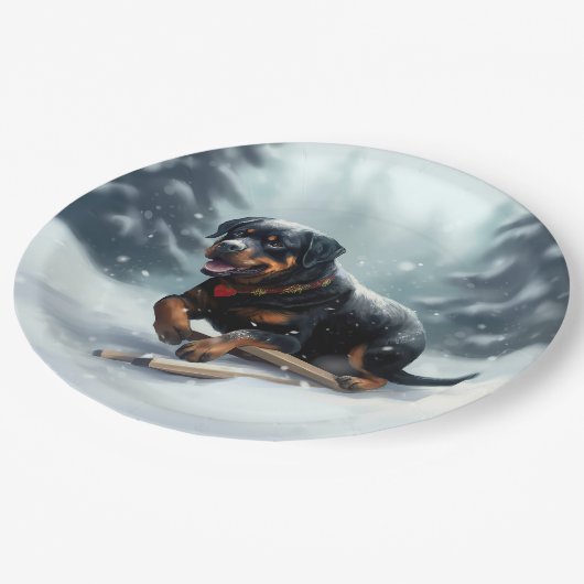 Rottweiler Kerstsneeuw winter Sierkussen Papieren Bordje (Gekanteld)