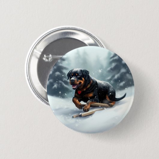 Rottweiler Kerstsneeuw winter Sierkussen Ronde Button 5,7 Cm (Voorkant /achterkant)
