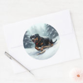 Rottweiler Kerstsneeuw winter Sierkussen Ronde Sticker (Envelop)