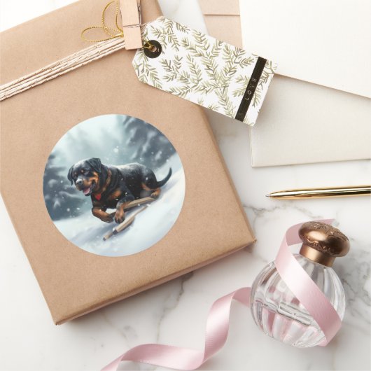 Rottweiler Kerstsneeuw winter Sierkussen Ronde Sticker (Geschenken)