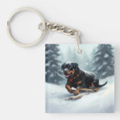 Rottweiler Kerstsneeuw winter Sierkussen Sleutelhanger (Voorkant)