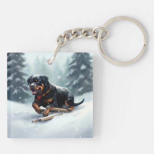 Rottweiler Kerstsneeuw winter Sierkussen Sleutelhanger (Achterkant)