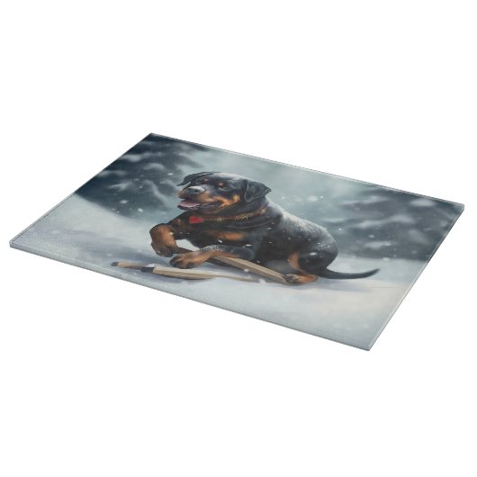 Rottweiler Kerstsneeuw winter Sierkussen Snijplank (Hoek)