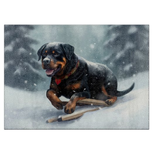 Rottweiler Kerstsneeuw winter Sierkussen Snijplank (Voorkant)