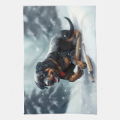 Rottweiler Kerstsneeuw winter Sierkussen Theedoek (Verticaal)