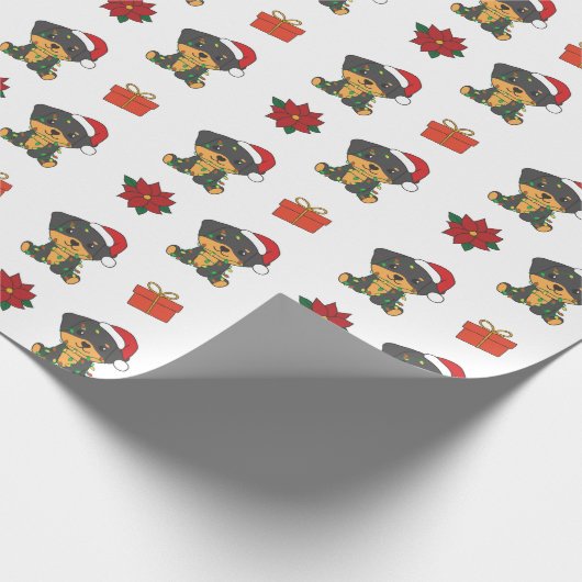 Rottweiler Kerstwinter Cute Dogs Holiday Cadeaupapier (Hoek)