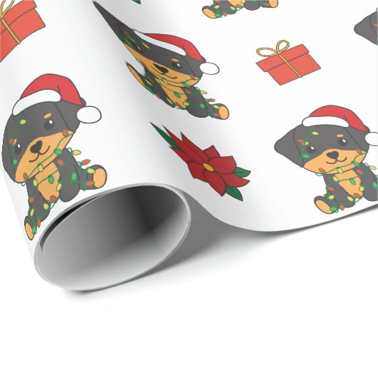 Rottweiler Kerstwinter Cute Dogs Holiday Cadeaupapier (Rol Hoek)
