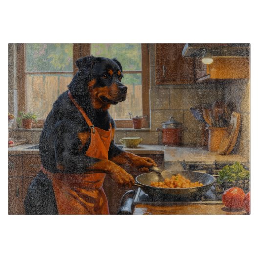 Rottweiler Kookt in Keuken Snijplank (Voorkant)