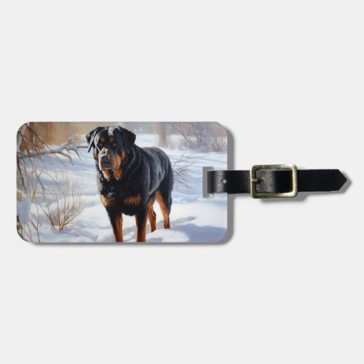 Rottweiler Laat het sneeuwen Kerstmis Bagagelabel (Voorkant horizontaal)