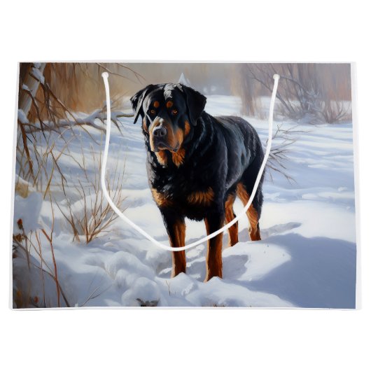Rottweiler Laat het sneeuwen Kerstmis Groot Cadeauzakje (Voorkant)