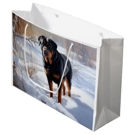 Rottweiler Laat het sneeuwen Kerstmis Groot Cadeauzakje (Voorkant Gekanteld)