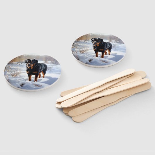 Rottweiler Laat het sneeuwen Kerstmis Handwaaier (Niet-gemonteerd)