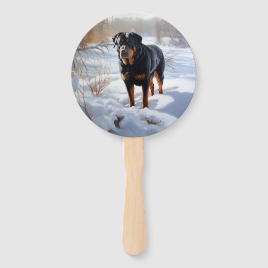 Rottweiler Laat het sneeuwen Kerstmis Handwaaier (Voorkant)