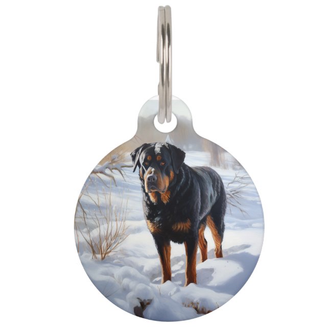Rottweiler Laat het Sneeuwen Kerstmis Huisdierpenning (Voorkant)