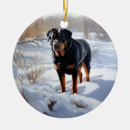 Rottweiler Laat het sneeuwen Kerstmis Keramisch Ornament (Voorkant)