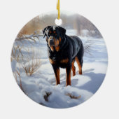 Rottweiler Laat het sneeuwen Kerstmis Keramisch Ornament (Achterkant)