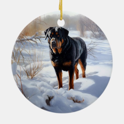 Rottweiler Laat het sneeuwen Kerstmis Keramisch Ornament (Achterkant)