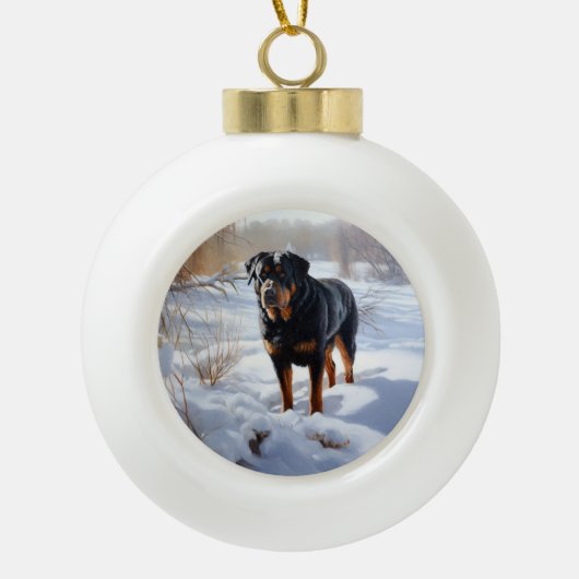Rottweiler Laat het sneeuwen Kerstmis Keramische Bal Ornament (Voorkant)