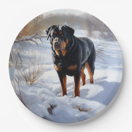 Rottweiler Laat het sneeuwen Kerstmis Papieren Bordje (Voorkant)