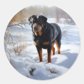 Rottweiler Laat het sneeuwen Kerstmis Ronde Sticker (Voorkant)