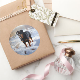 Rottweiler Laat het Sneeuwen Kerstmis Ronde Sticker