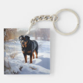 Rottweiler Laat het sneeuwen Kerstmis Sleutelhanger (Achterkant)