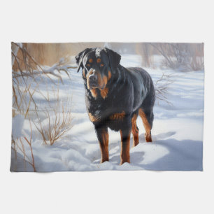 Rottweiler Laat het Sneeuwen Kerstmis Theedoek