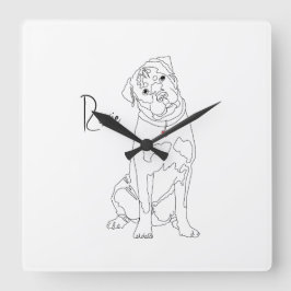 Rottweiler Lijntekening met Naam Vierkante Klok