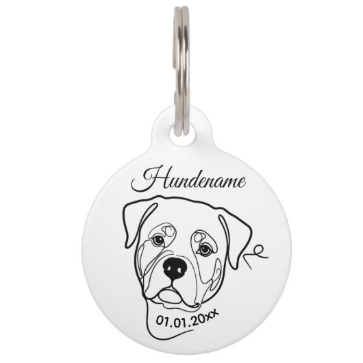 Rottweiler Line Art Personalized Tag Huisdierpenning (Voorkant)