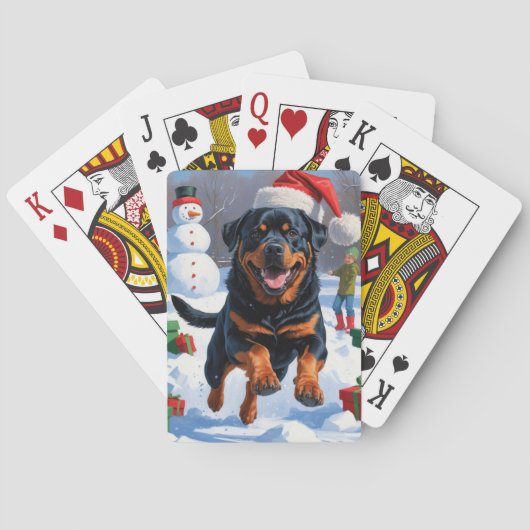 Rottweiler loopt in de sneeuw met kerst Pet Pokerkaarten (Achterkant)