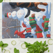 Rottweiler loopt in de sneeuw met kerst Pet Theedoek (Gevouwen)