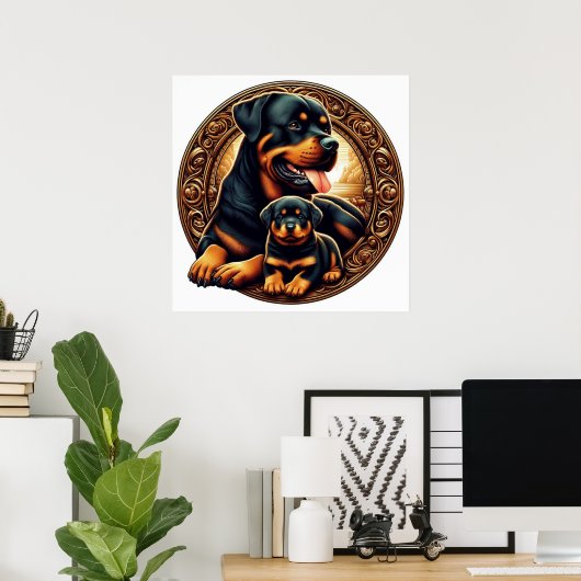 Rottweiler mama en puppy 04 5000X Poster (Thuiskantoor)