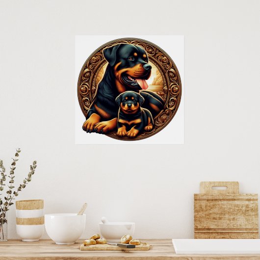 Rottweiler mama en puppy 04 5000X Poster (Keuken)