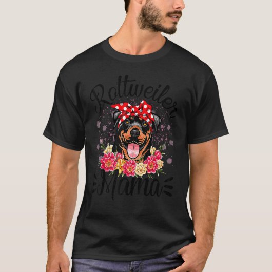Rottweiler Mama Florals Cute Dog Mam Moederdag T-shirt (Voorkant)