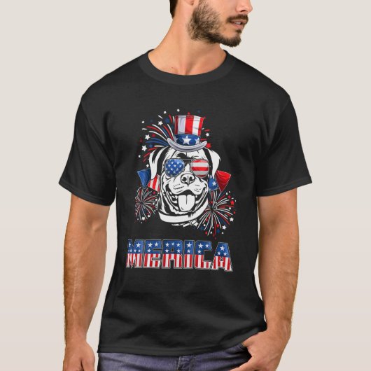 Rottweiler Merica Fireworks 4th of Juli Mannen jon T-shirt (Voorkant)