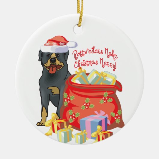 Rottweiler Merry Kerstmis Keramisch Ornament (Voorkant)