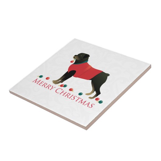 Rottweiler Merry-kerstontwerp Tegeltje (Zijkant)