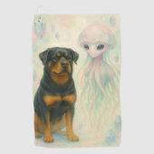 Rottweiler met Alien Golfhanddoek (Voorkant)
