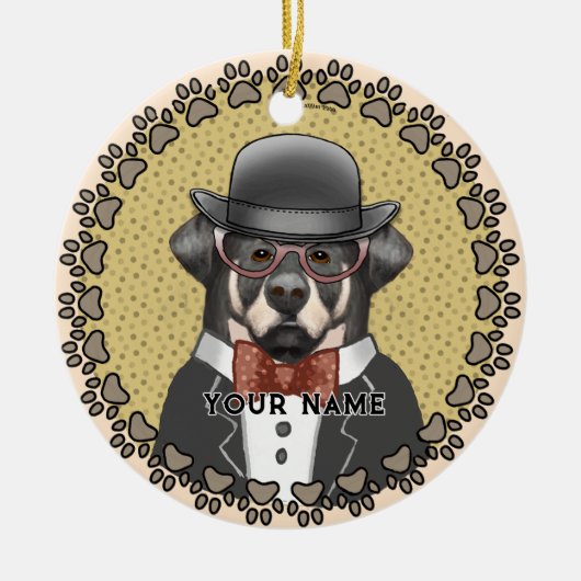 Rottweiler met een bril keramisch ornament (Voorkant)