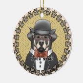 Rottweiler met een bril keramisch ornament (Links)