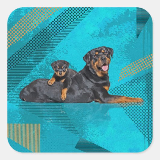 Rottweiler met een puppy vierkante sticker (Voorkant)